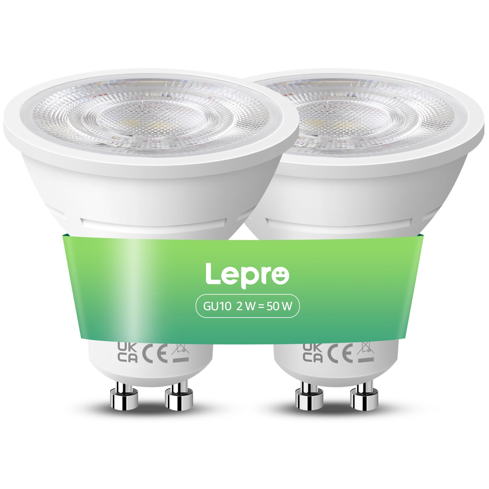 Lepro Neutral White 4000K Gu10 Led Bulbs, A Energy Class, 360Lm, 2W (50W Equivalent), 38° Beam Angle, 50000H Long Life, 96% Energy Saving Spotlight Bulb, Non-Dimmable, 2 Packs