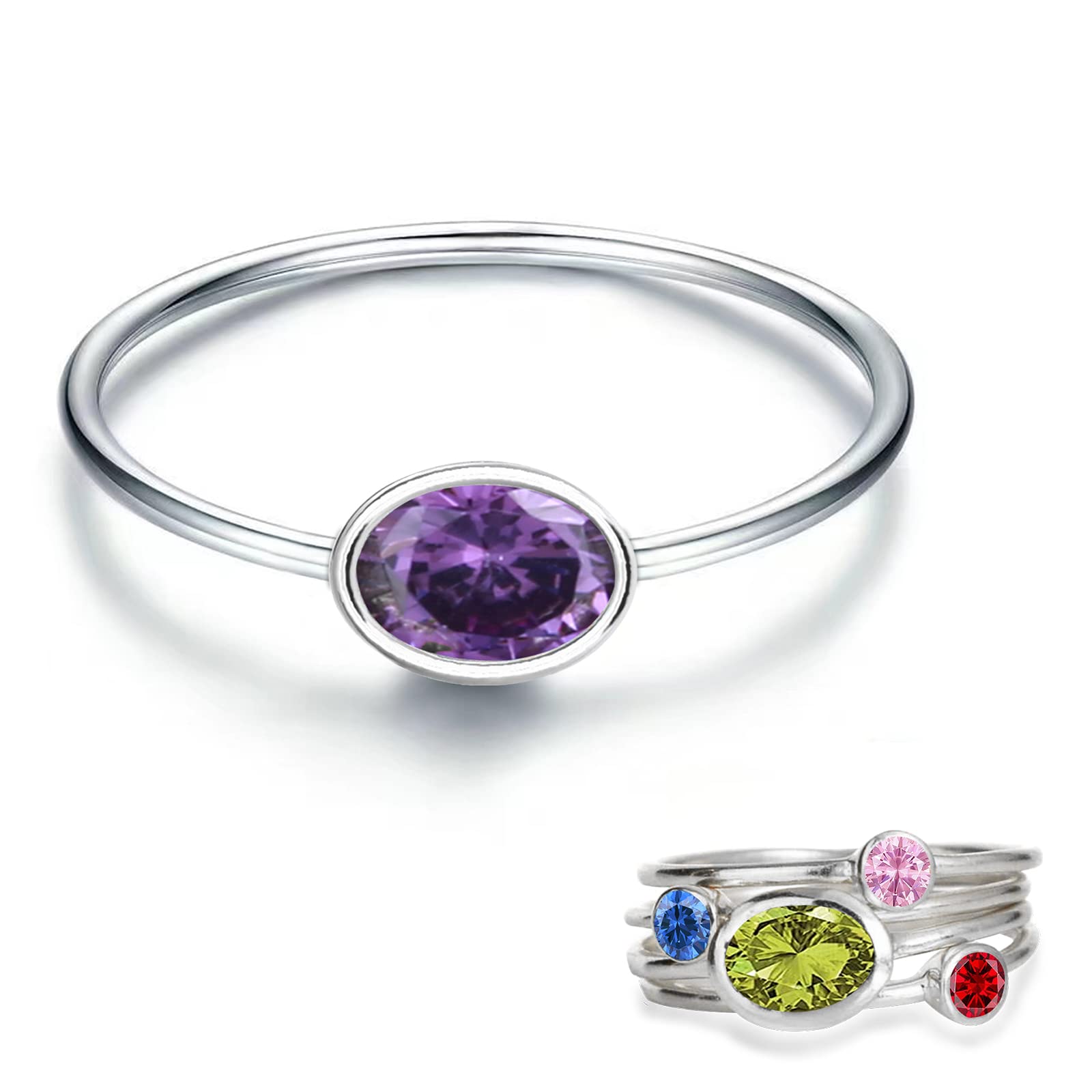 925 Sterling Silver Mother Daughter Birthstone Stackable Rings Set Mother Ring with Birthstone Mother Daughter Family Ring Mother's Day Jewelry Gifts