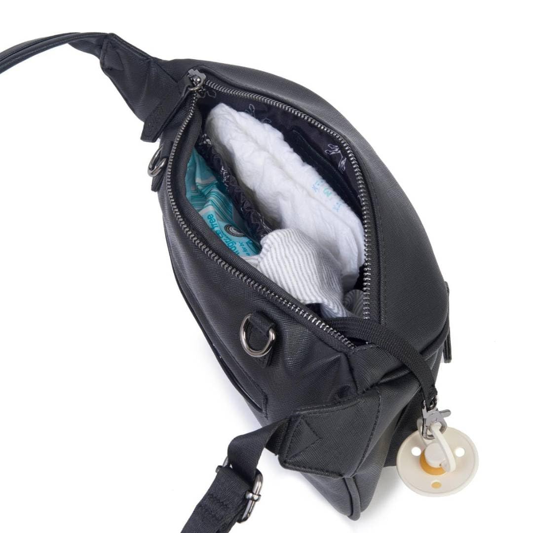 Gigil Inka Buggy-Organizer und Crossbody-Tasche aus veganem Leder – wasserabweisend mit 4 Fächern und Schnellzugriffstaschen – Feuchttasche – Kinderwagen-Organizer (Mitternachtsschwarz)