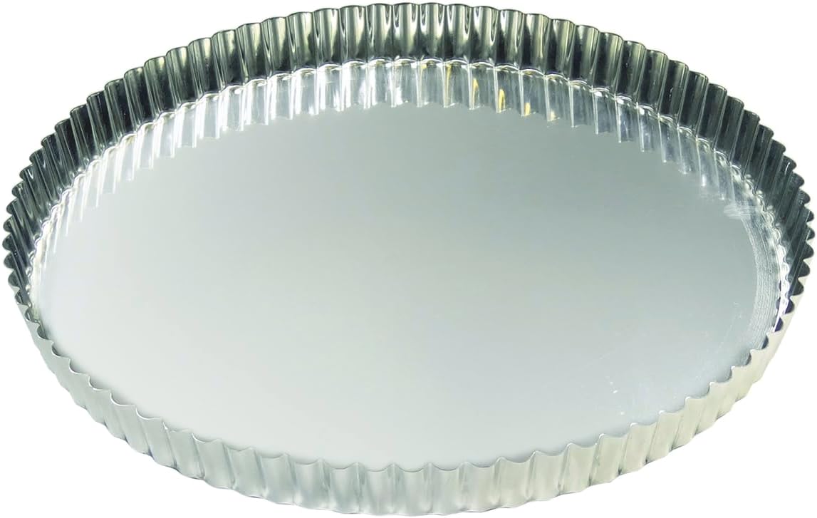 Gobel 126350 Round Fluted Pie Mould with Fixed Base Tinplate Diameter 32 cm