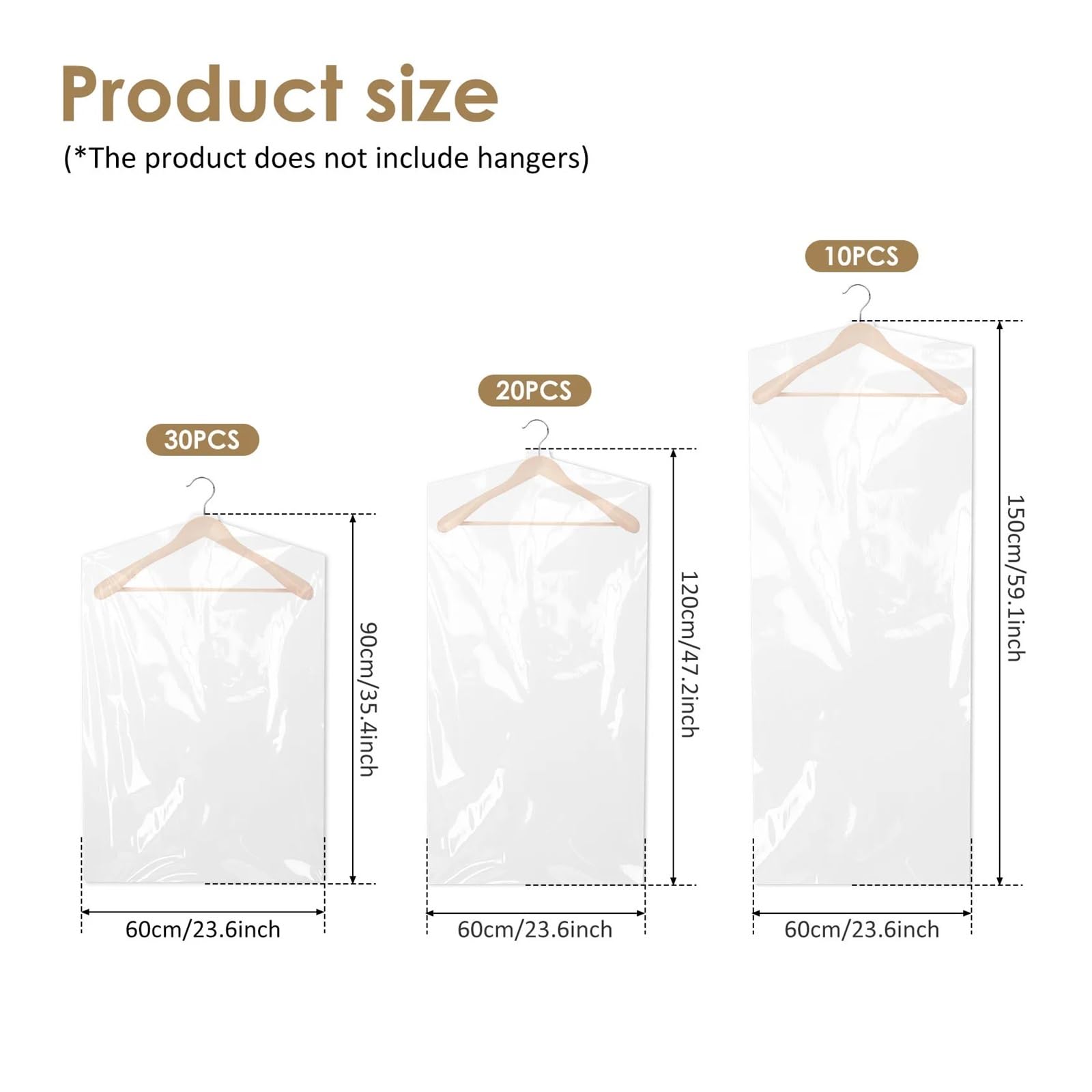 fundas para ropa 60Pcs Clothes Dust Cover Clear Garment Hanging Protector Bag Transparent Fully Enclosed Waterproof Suit Coat Storage