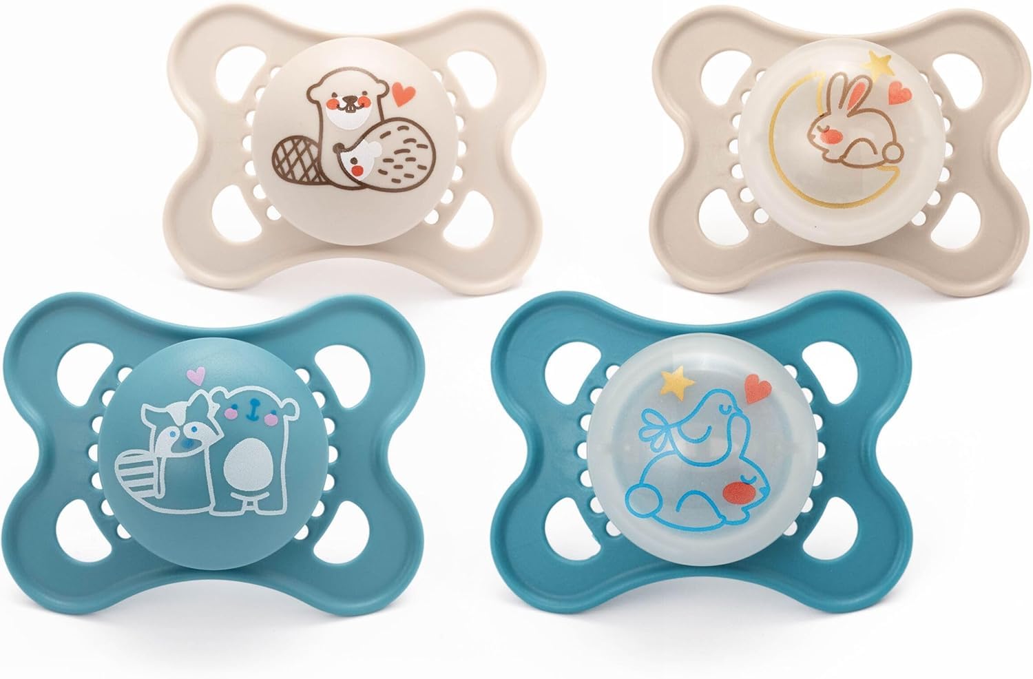 MAM Original Day & Night Soothers | 0-6 Months | 4 Pack | Includes 2x Glow in The Dark Dummies | Orthodontic Design | Baby Accessories | Beige (Various Designs) — view 8