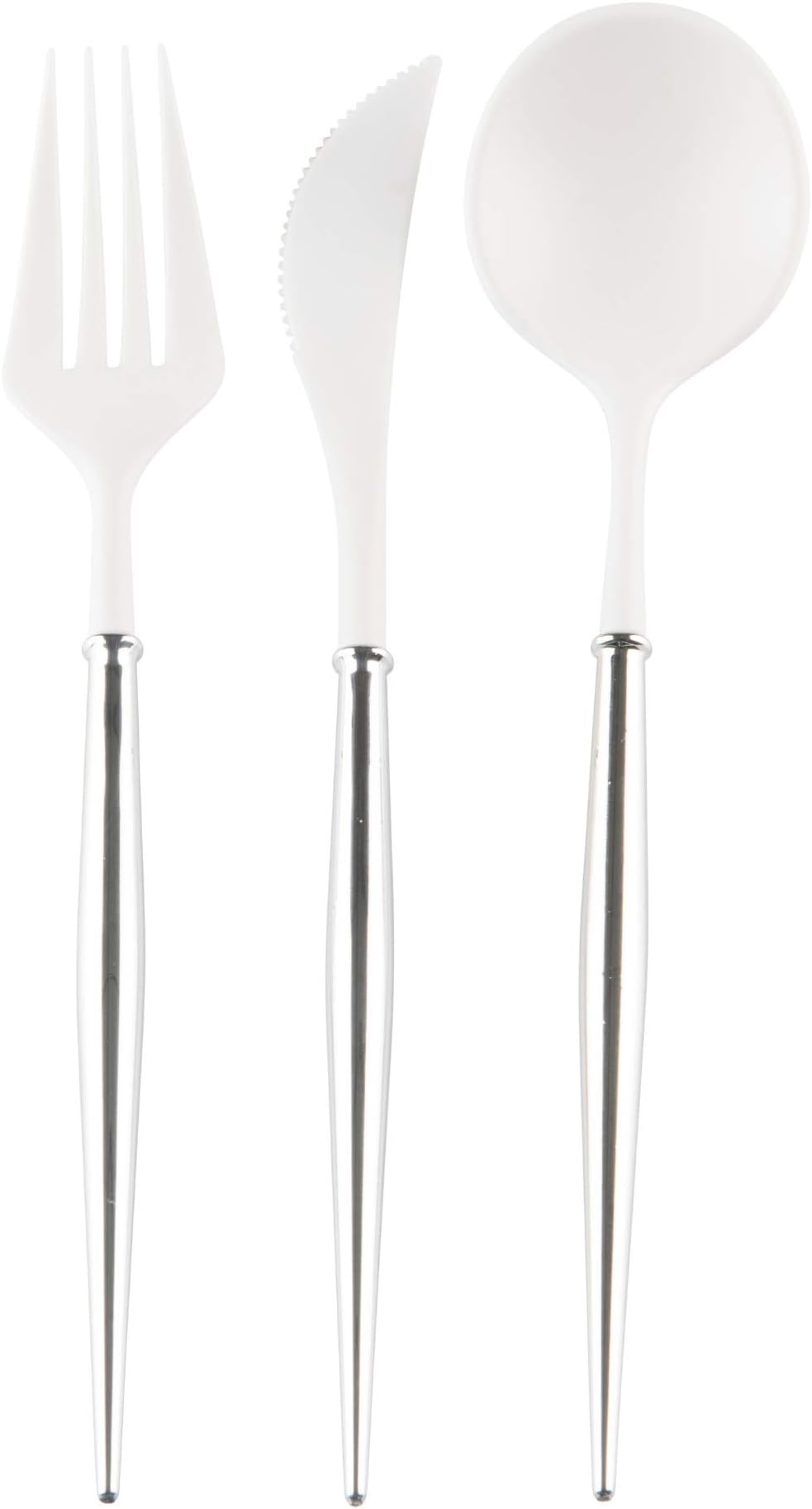 Sophistiplate Bella Disposable Flatware Set, 36-Piece Heavy Duty Plastic Cutlery Service for 12-12 Forks, Knives and 12 Spoons Top Rack Dishwasher Safe, for Elegant Events, Silver