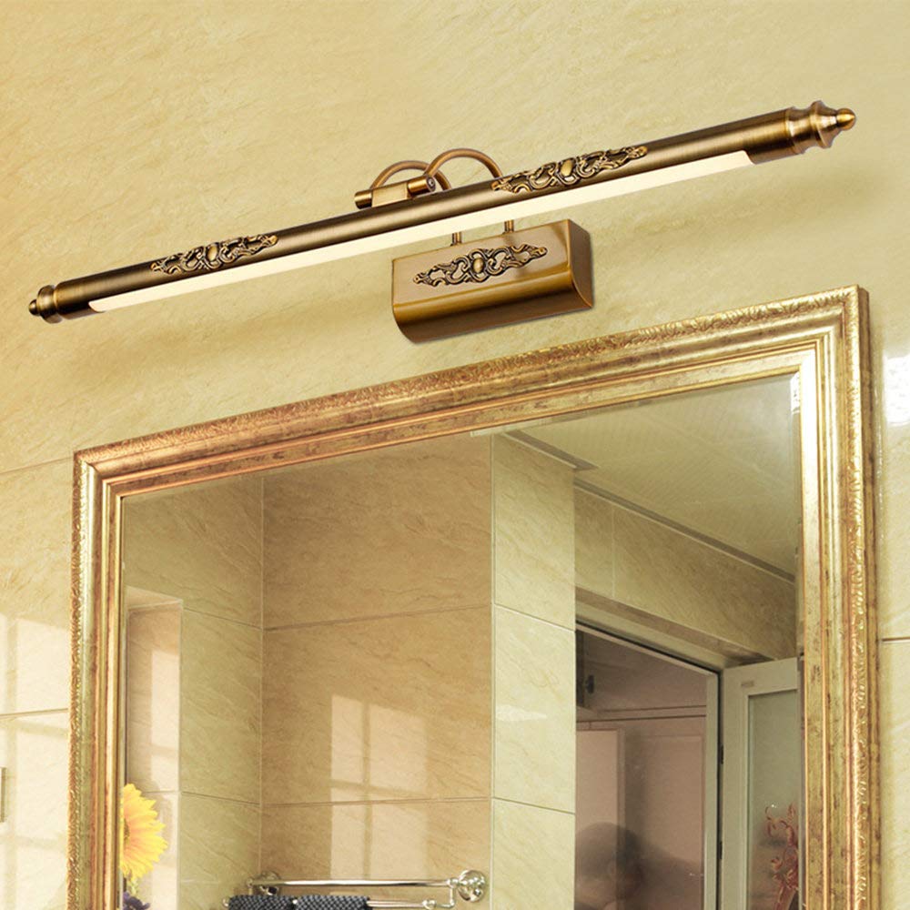 ZH-VBC Fari Specchio Bronzo Nordico Moderno Ottone Applique da Bagno Lampada, Stile Europeo Vintage LED Lampada da Specchio, Metallo Montaggio a Parete Luce per Trucco,warmlight-90cm