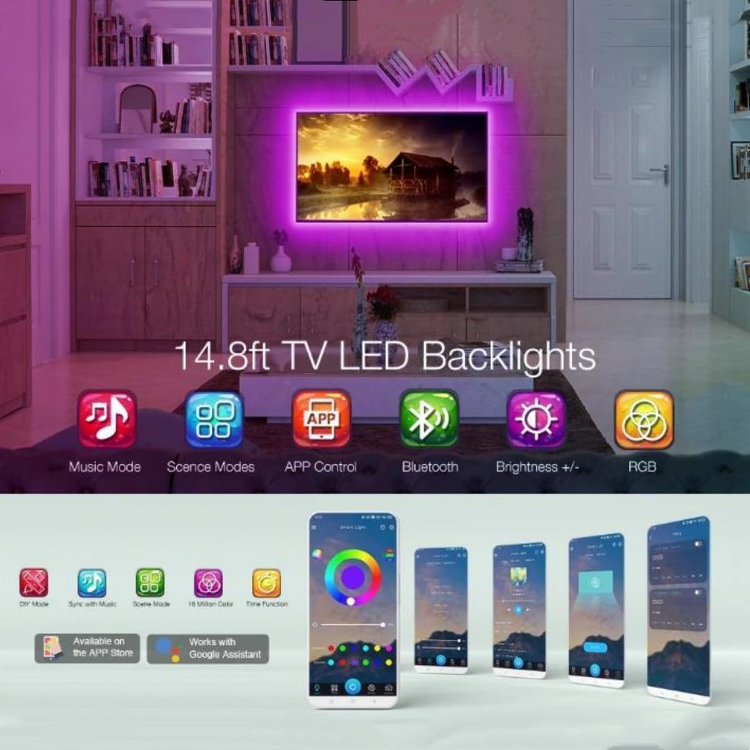 Retroilluminazione TV A LED, Striscia Luminosa A LED per Televisione, Retroilluminazione A LED TV da 6 M USB per TV, Retroilluminazione TV con Controllo App, Music SY con Microfono, Strisc, 1m