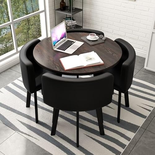 ANFUZUNRONG Round Dining Table and Chairs Set 4, Office Reception Room Club Table and Chair Set,Reception Negotiation Table Coffee Table and Upholstered Chair Set,for Home Balcony Cafe Break Room