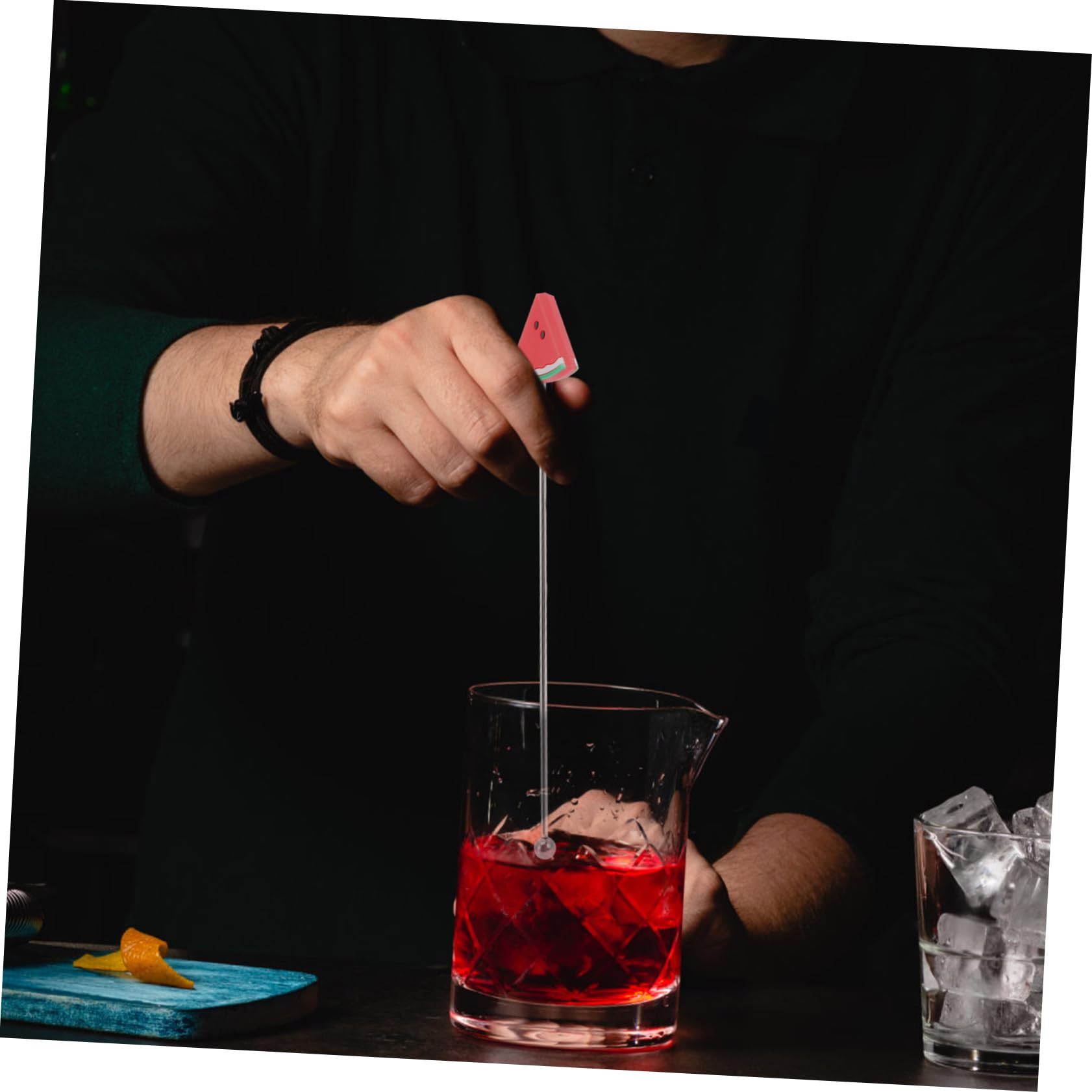 Cabilock 8Pcs Watermelon Shaped Stainless Steel Drink Stirring Sticks Bar Stirring Bar for Cocktails Beverages Parties Unique Fruit Design for Fun Afternoon Tea