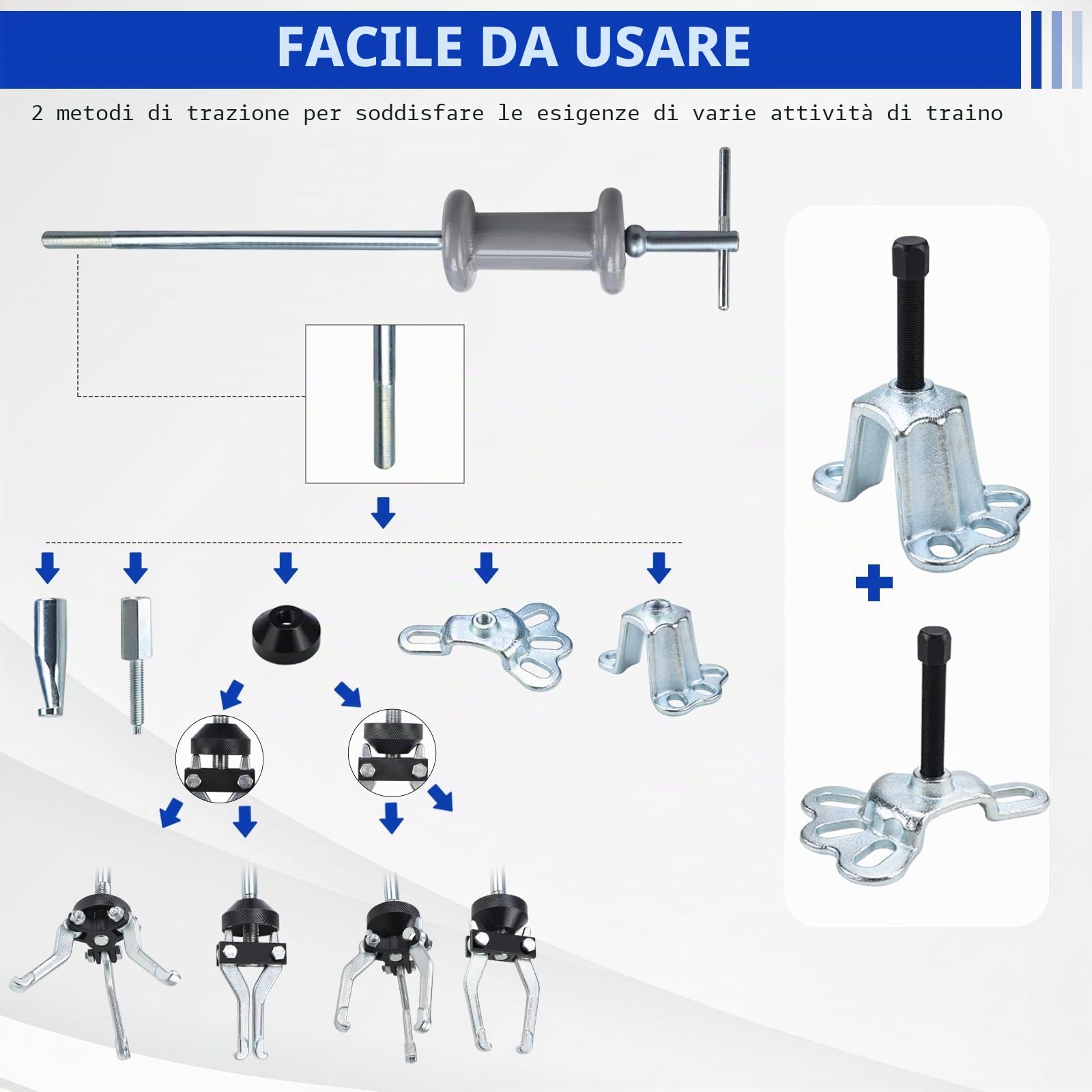 BOOMSTART 17pcs Slide Hammer Set Dent Puller Set Cuscinetto Slide Hammer Puller Set con 2/3 Jaw Puller Interno Esterno