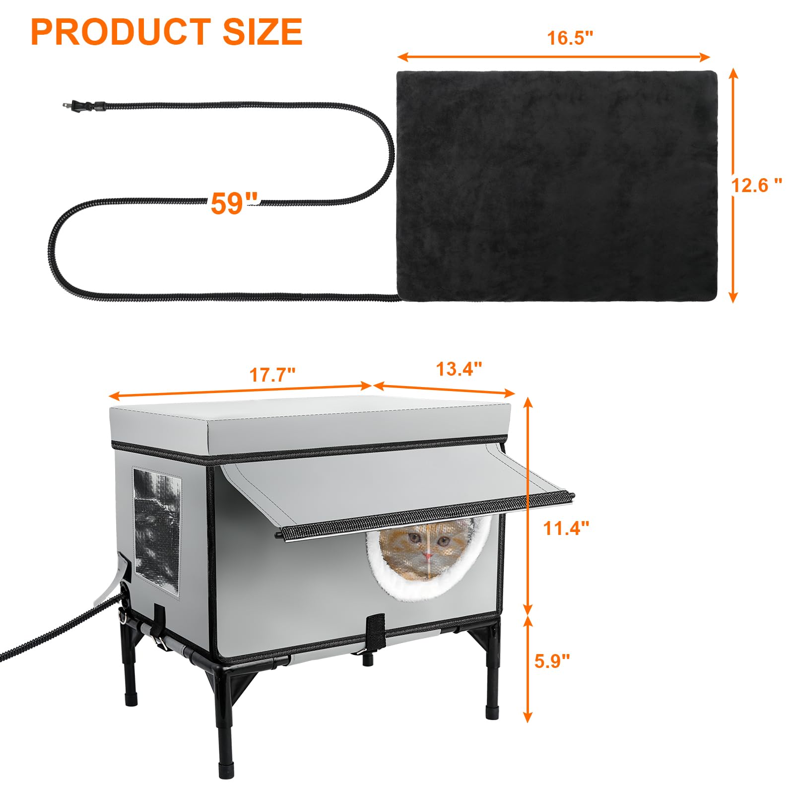 Heated Outdoor Cat House - Insulated, Waterproof Shelter With Thermostatic Heating Pad (Extra Large)