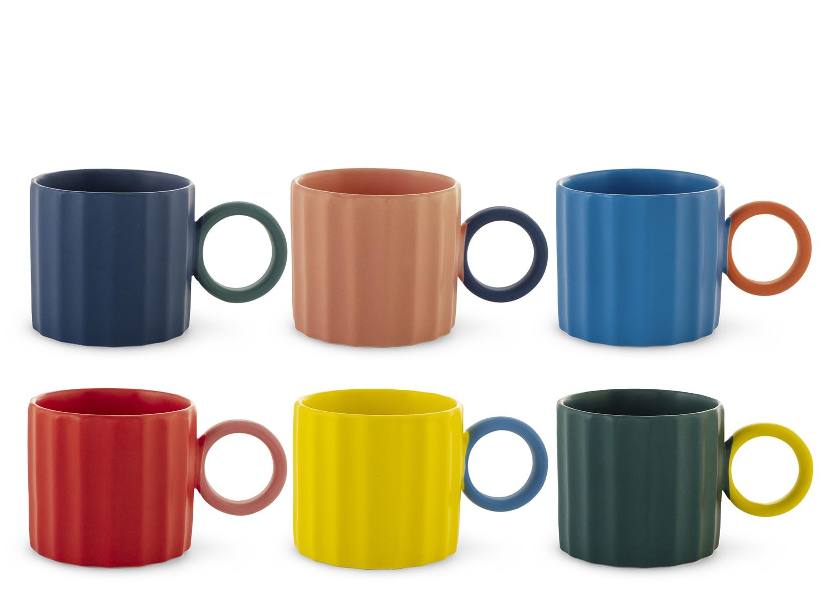 H&H Delight Set of 6 Tea Cups - 250ml - New Bone China - Assorted Colours - Dishwasher Safe - Microwave Safe - Elegant and Fine Design