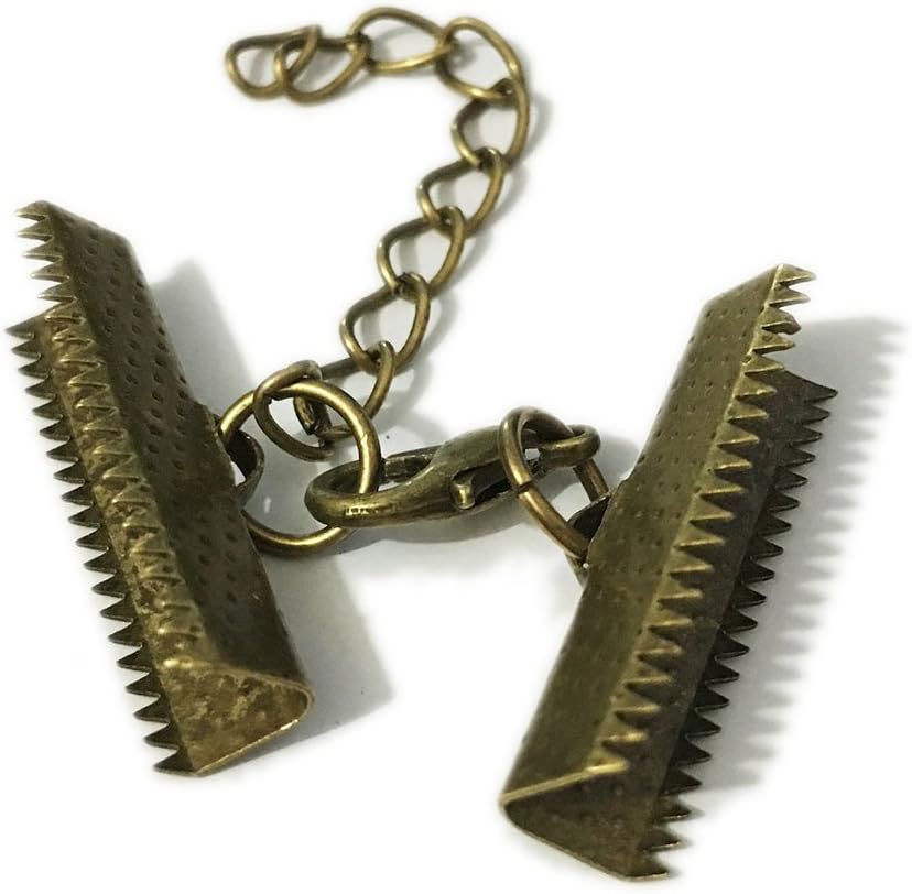 30pcs/lot 40mm or 1 9/16 inch Ribbon Clamp Crimps with Loop ends beads cover Cords End Caps (40mm Crimp, rhodium Plated)