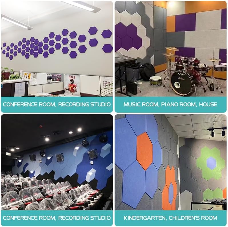 Miniatura 7 de Paquete de 12 paneles acústicos hexagonales de 11.8 x 10.3 x 0.35 pulgadas, autoadhesivos de alta densidad, paneles de sonido para paneles de pared