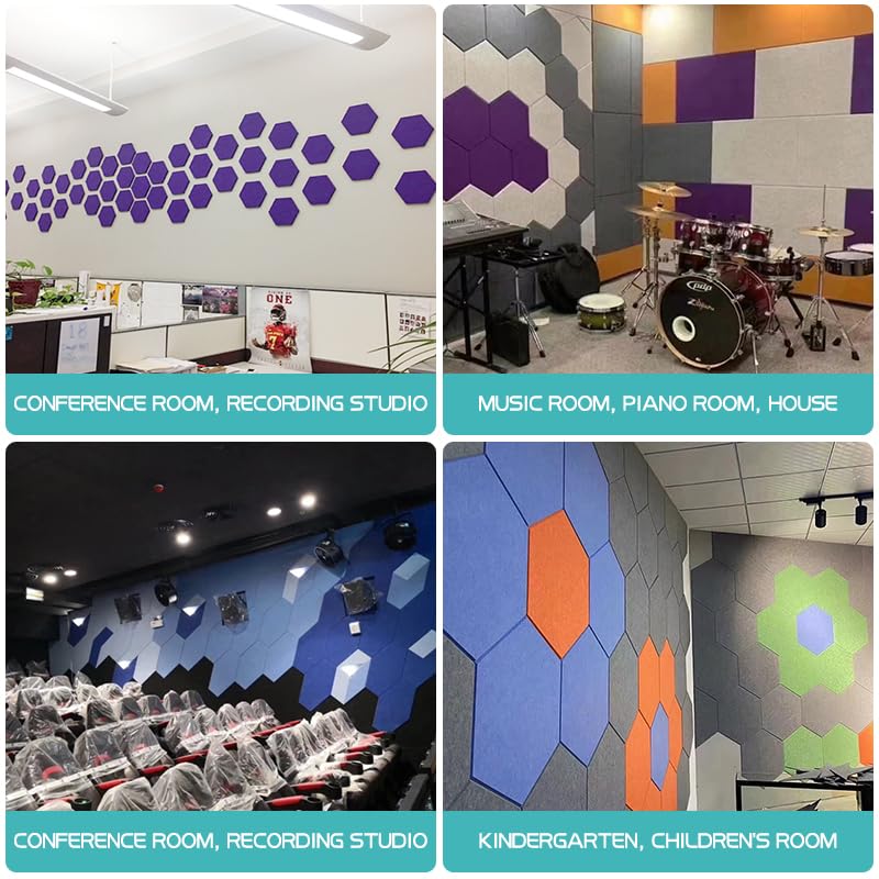 QINGFANGLI 12 Pack Hexagon Acoustic Panels 14.17"X12.4"X0.35" Self-Adhesive Sound Proof Foam Panels Wall For Wall Panels In Home Office Reccording Room Studio ï¼ˆBlackï¼‰