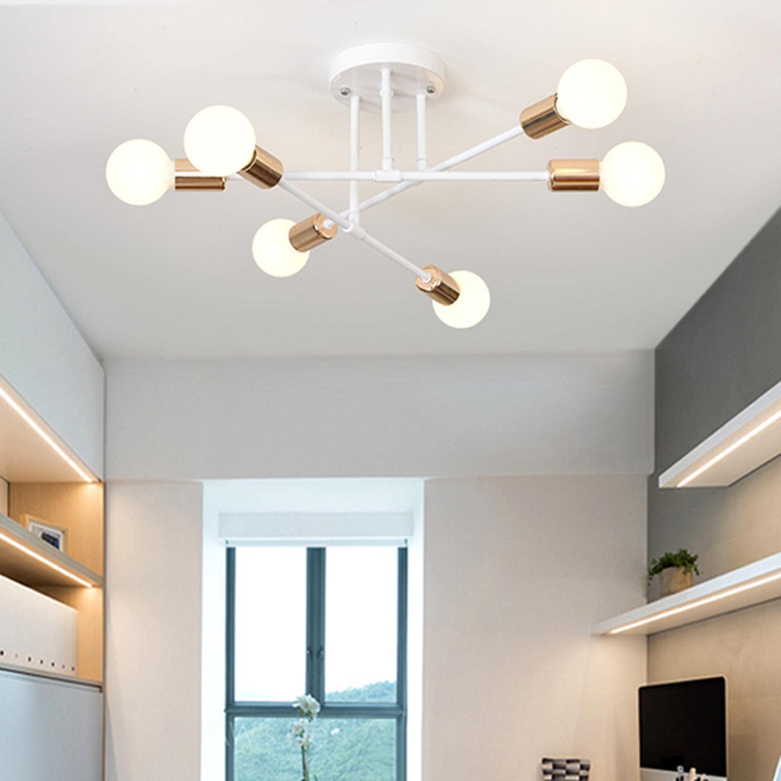 Lámpara de Techo Moderna, Acabado, 6 Luces, + Dorado
