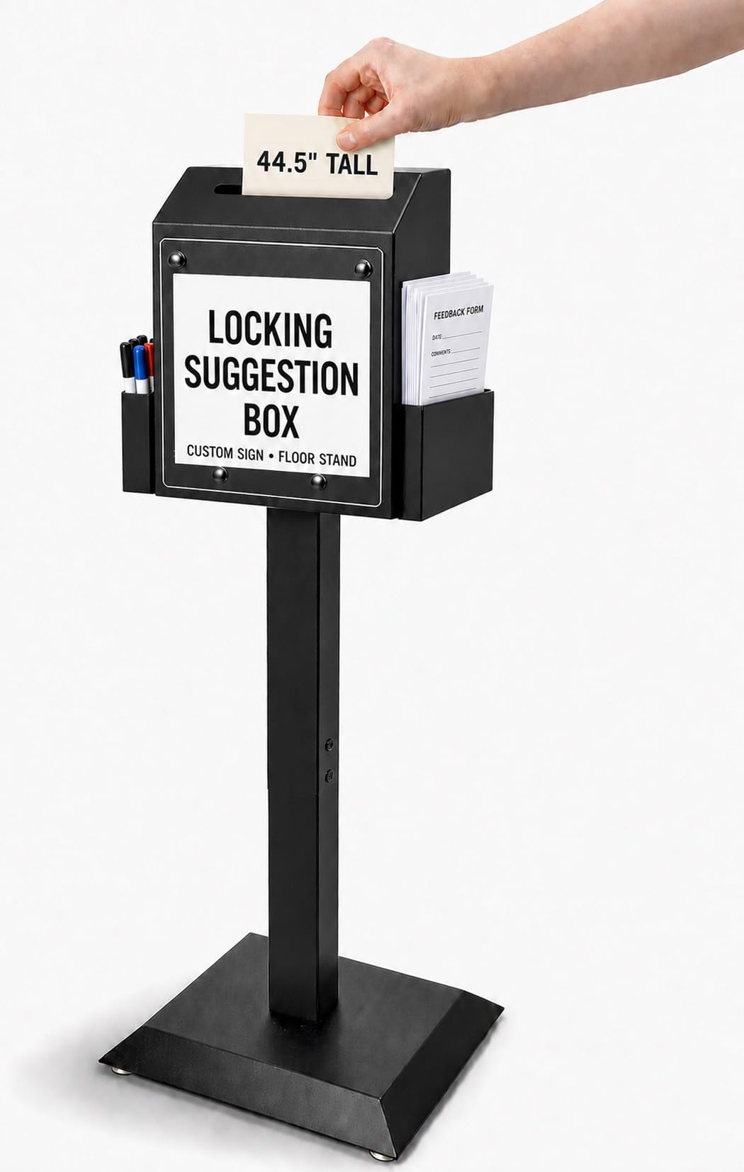 Suggestion Box with Stand, Floor Standing Offering Box, Heavy Duty Metal Locking Ballot Collection Safe Box for Voting Charity Donation Church Election Ballet Event