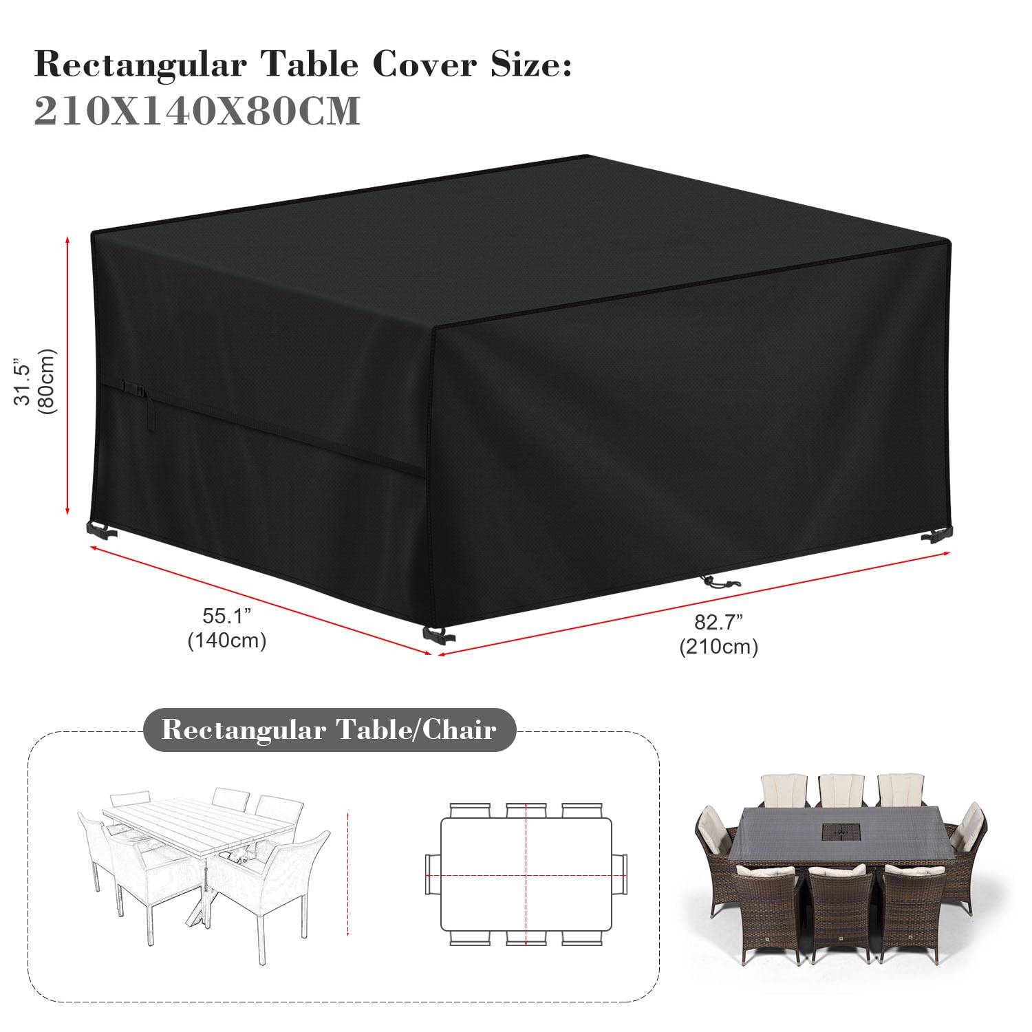 LAMUNI Large Garden Furniture Covers, 210x140x80cm Outdoor Garden Furniture Set Cover - Image 2