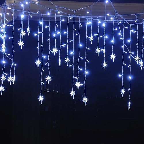 YASENN Luces de carámbano con colgante de estrella, decoraciones de Navidad, 220 LED, 22 pies, 8 modos, luces de carámbano, cadena de luces LED para