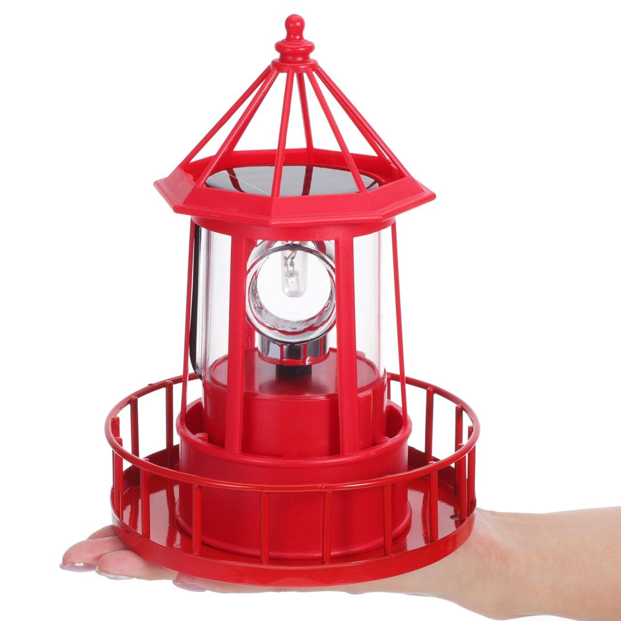 OSALADI Rotierendes Leuchtfeuer Solar-Rasen-Ornamente Dekorationslichter Solarbetriebener Rotierender Leuchtturm Solarleuchten Für Den Außenbereich Mikro-Led -