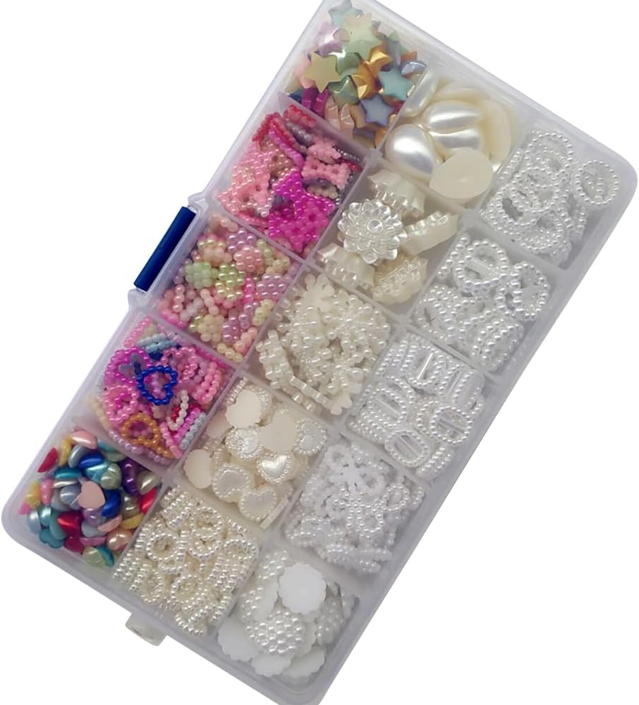 Chenkou Craft Random 700pcs Love Heart Bow Teardrop Bead Rose Sunflower Rhinestone Loose Bead DIY Flat Back Beads Assorted Lots + Plastic Box