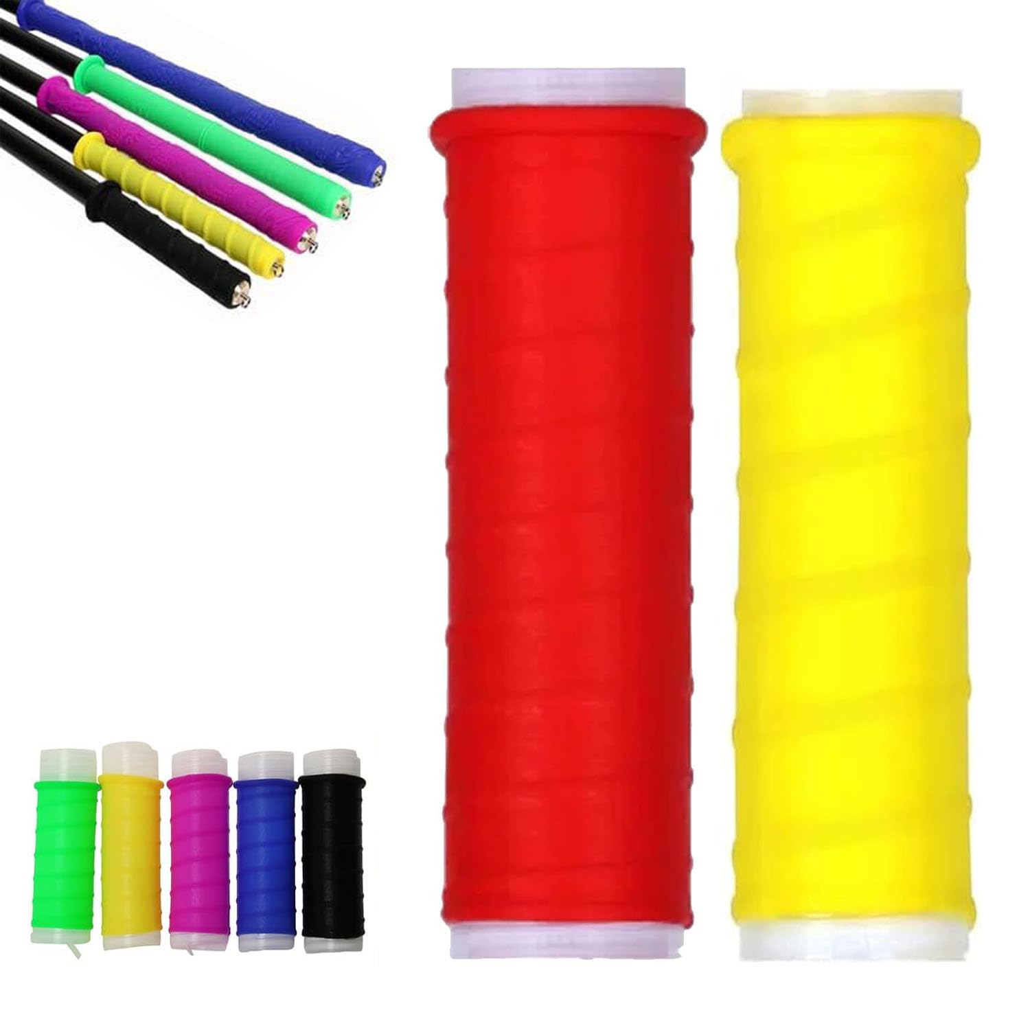 Rubber Cold-Shrink Handle Wrap, Insulation Non-Slip Waterproof Cold Shrink Handle Wrap with Non Slip Texture for Fishing Rods, Rackets and Hand Tools (Yellow+Red,S: 4.7"/12cm)