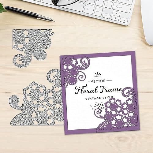 Miniatura 3 de Troqueles de flores de encaje de esquina para hacer tarjetas, decoración de fondo de flores, troqueles de corte para álbumes de recortes en papel de