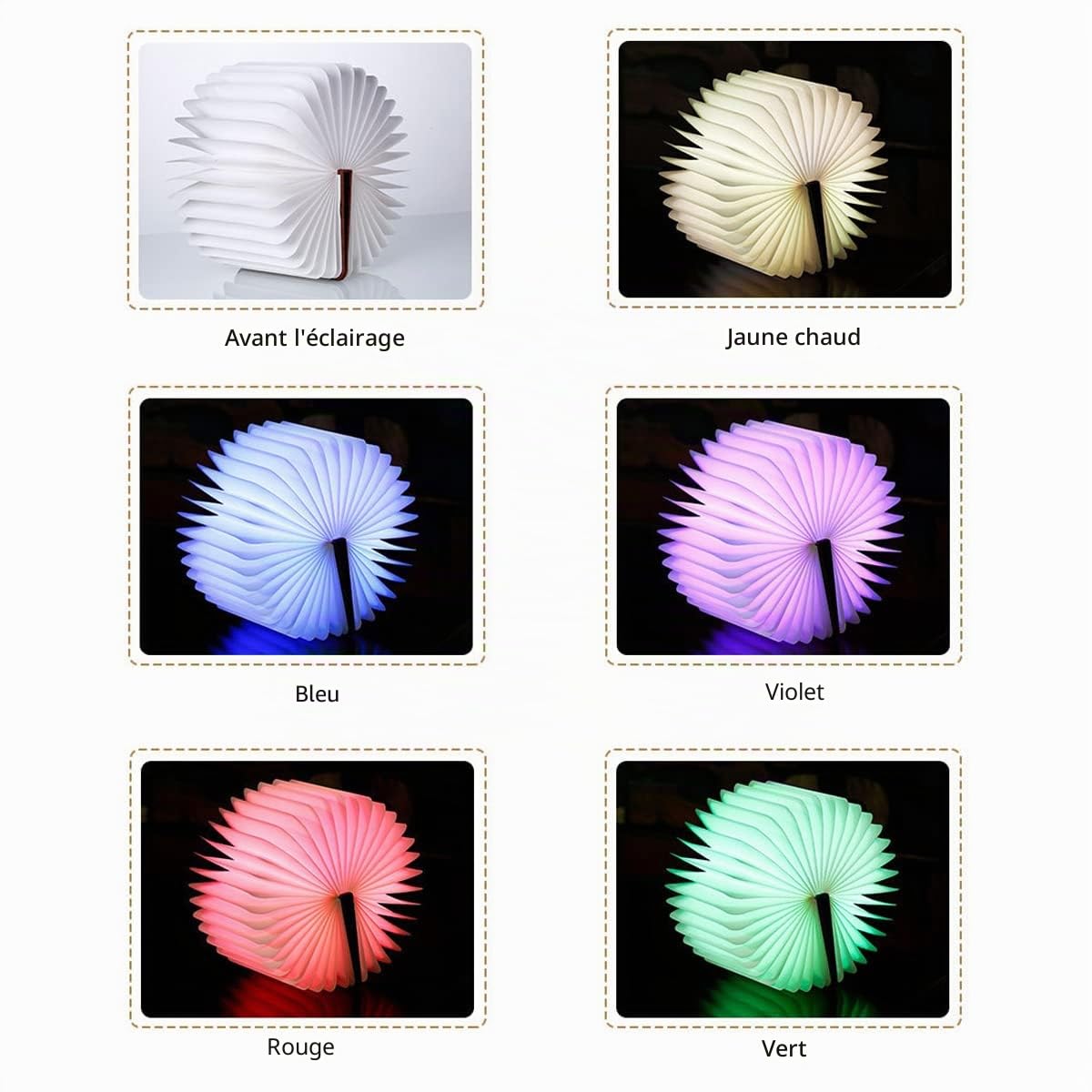 Lampe Livre LED Pliable en Bois, Veilleuse et Lampe de Chevet Rechargeable USB Multicolore, Lampe d’Ambiance, Idée Cadeau Originale pour Noël, Anniversaire, Homme, Femme et Enfant