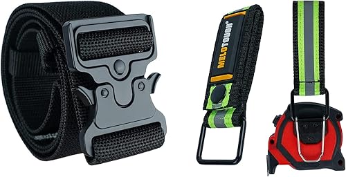 MELOTOUGH Cinturón de herramientas de trabajo de tela de nailon de 2 pulgadas + soporte de cinta métrica Soporte de cinta métrica Funda para