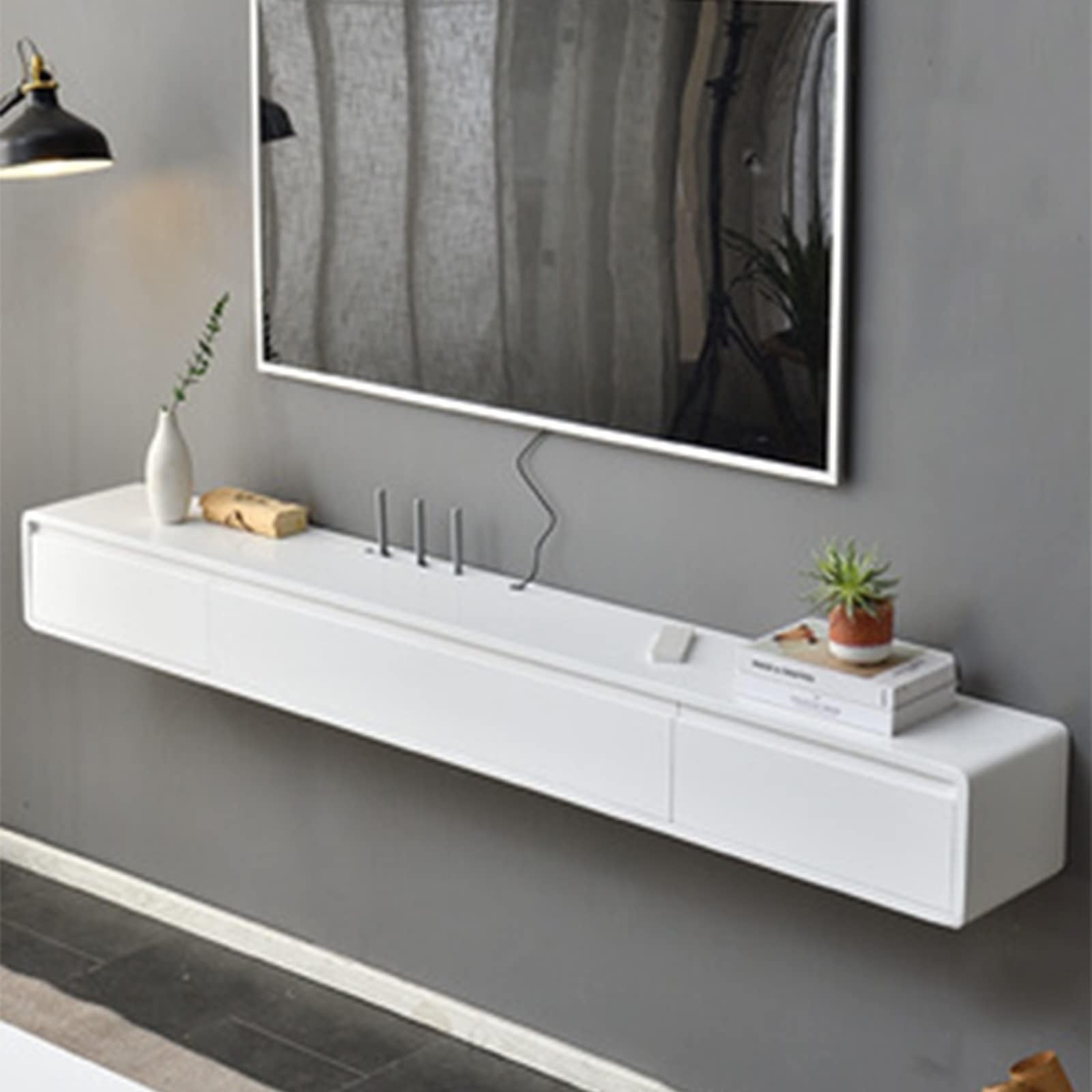 Mobile TV Sospeso RIBANEDY 140cm - In Legno Con Contenitore, Bianco/Texture Per Soggiorno - Foto 9