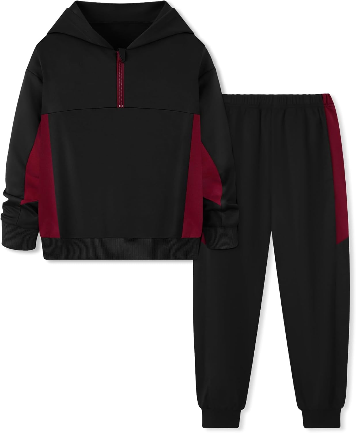 Boys Clothes 2 Piece Boy Outfits Quarter Zip Pullover Hoodie+Pants Fall Winter Colorblock Sweatsuits 5-12Y