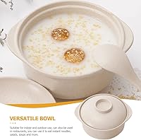 Vista 2 de Hemoton Paja de trigo para niños con tapa y asas dobles de 5.7 pulgadas, apto para microondas, cuenco de sopa y gachas para desayuno y fácil limpieza