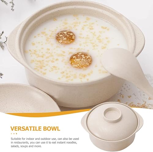 Miniatura 2 de Hemoton Tazón de sopa para niños con doble asa, versátil cuenco de almacenamiento de cocina para ensalada de gachas de arroz y fideos, diseño de