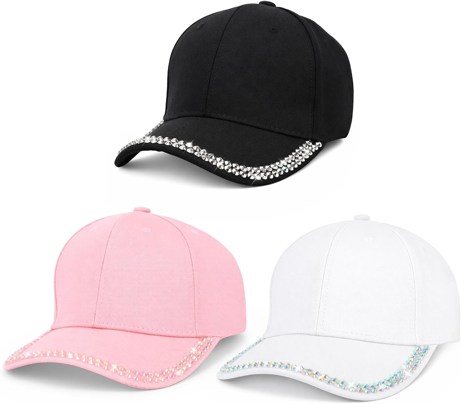 3 gorras de béisbol con brillantes ajustables para mujer miniatura 1