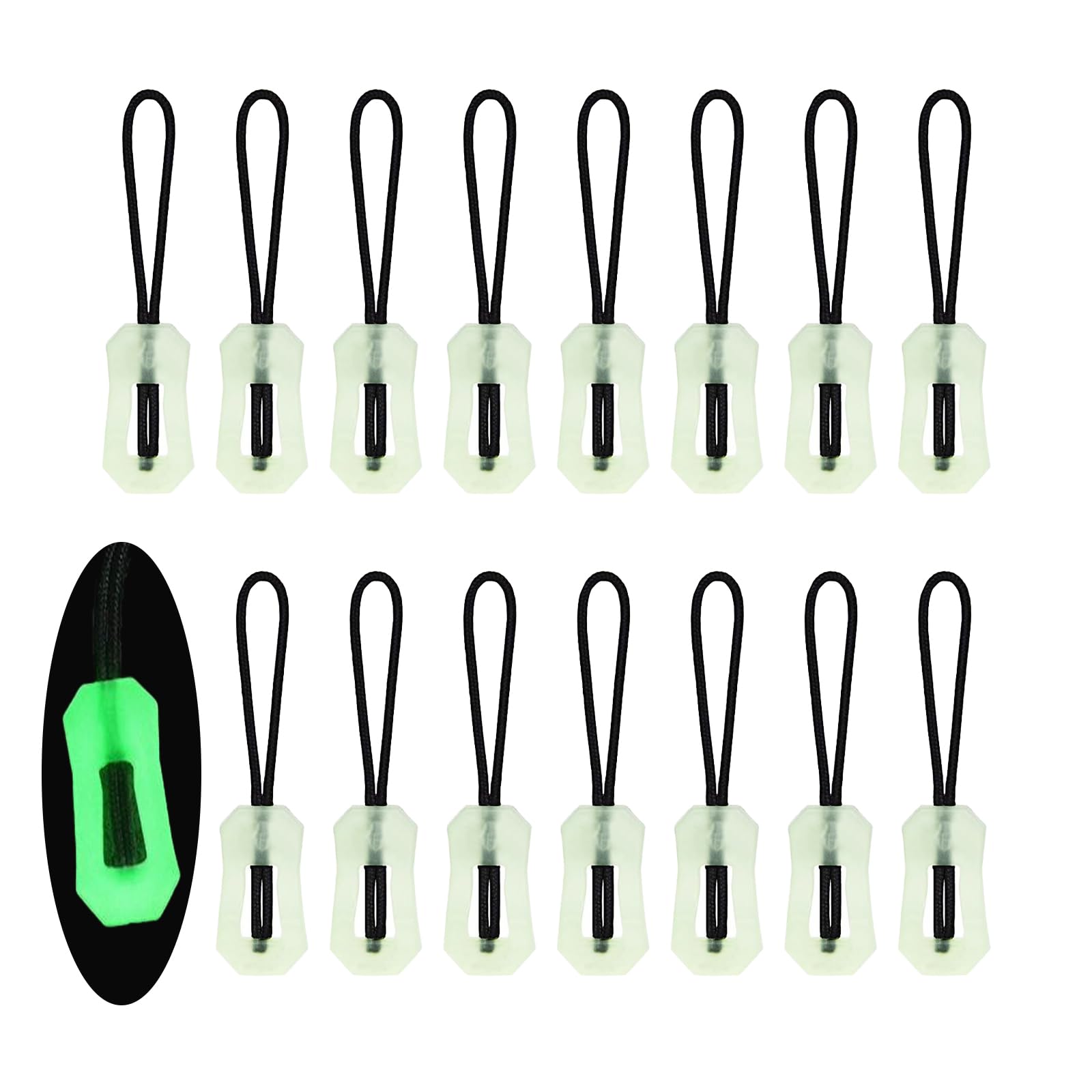 16Pcs Glow in Dark Zipper Puller, Luminous Zipper Pull, Glow in Zipper Tags for Backpacks, Jackets, Luggage Coat Tent Pendant Outdoor Mountaineering
