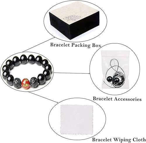 Miniatura 7 de Pulsera de obsidiana negra, pulsera de obsidiana negra Feng Shui para mujeres, hombres y parejas, hecha a mano con piedra tallada de ojo de tigre