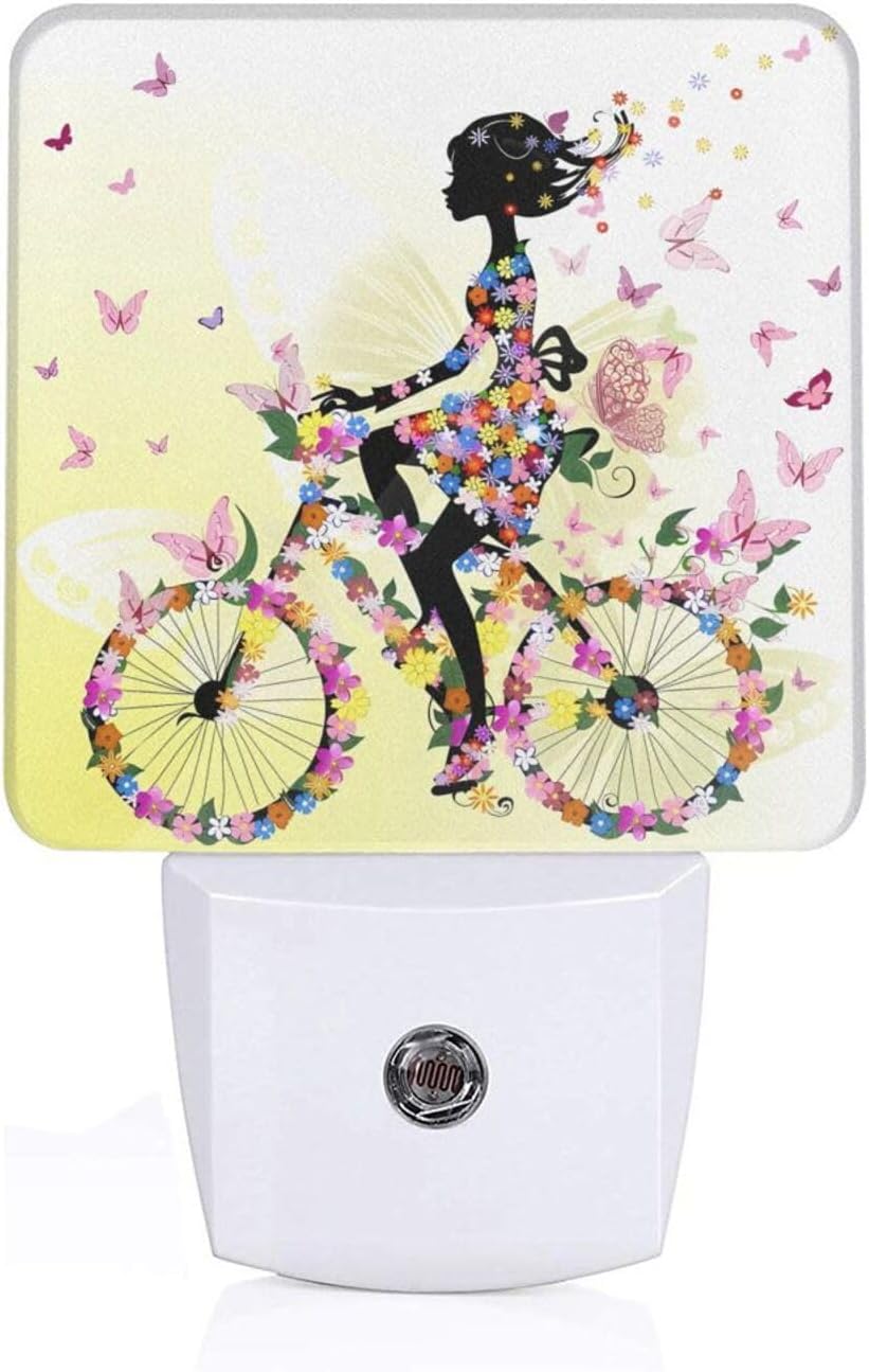 QQLADY LED Night Lights Plug in Girl Bicycle Butterfly Night Lights