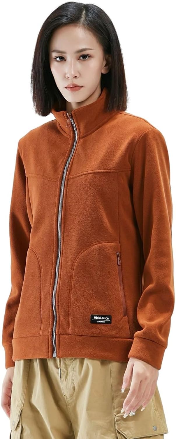 Kurtka Polarowa Dla Kobiet Outdoor Z Długim Rękawem, Zapinana Na Suwak, Plus Aksamitna, Gruba, Ciepła Bluza, Kardigan Na Wakacje I Do Pracy Z Kieszeniami, Caramel, M