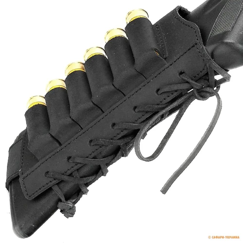 STAMESKY Leather Rifle Buttstock Shotgun Shell Holder, Recoil Pad for .30-30, .308, 12/16Ga Hunting (Black)