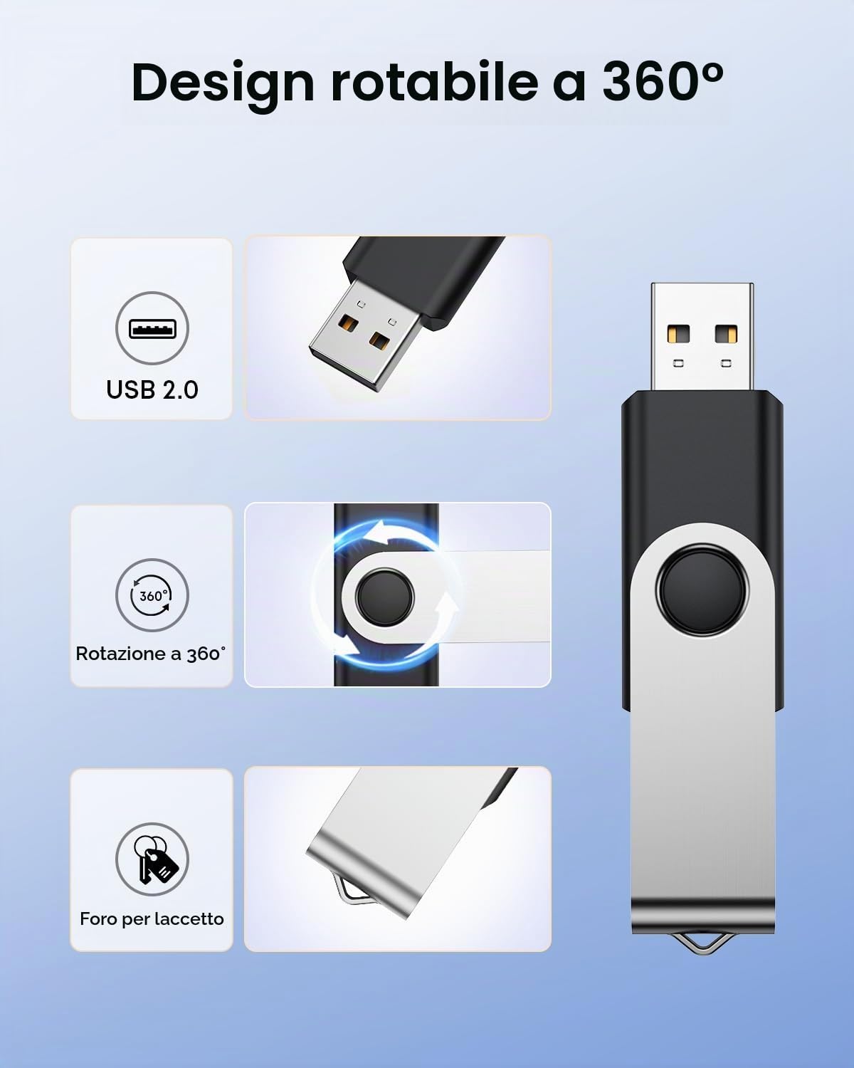 50 Pezzi Chiavetta USB 8GB, KOOTION USB 2.0 Penna USB 8 Giga Piccolo e Leggero Chiavette USB 8GB 50 Pack Chiave USB Nero Set Pennetta USB Con indicatore LED Para Ordenador/TV/Coche/Player, ect