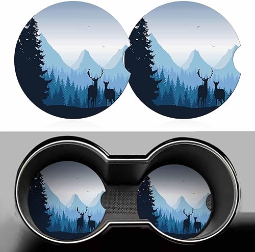 Vista 22 de Juego de 2 posavasos con diseño floral de mandala para automóvil, con inserción antideslizante y absorbente de cerámica con base de corcho y muesca