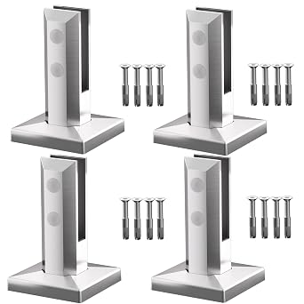 Glass Railing Spigot,4 Pack 2205 Stainless Steel 1450g Heavy Duty Square Pool Fence Glass Railing Spigots Clamp Railing Post for Home Garden Stairs Balustrade Railing Balcony