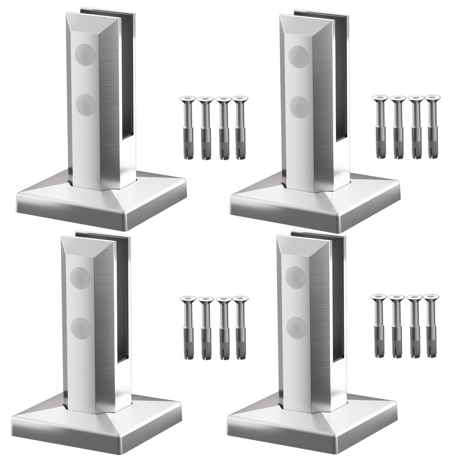 Glass Railing Spigot,4 Pack 2205 Stainless Steel 1450g Heavy Duty Square Pool Fence Glass Railing Spigots Clamp Railing Post for Home Garden Stairs