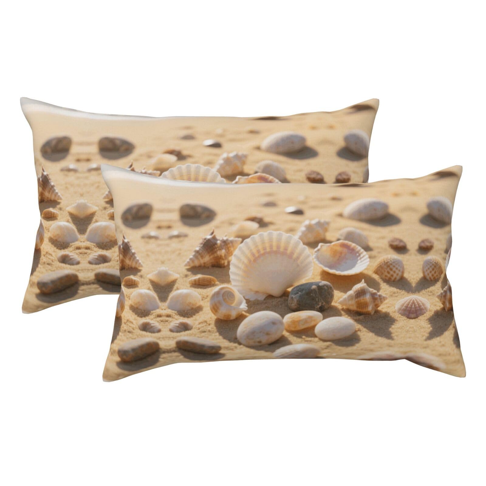 Sea Shells and Pebbles Luxury King Pillowcases Set of 2, Plush Velvet Feel Pillow Covers with Hidden Zipper, Skin & Hair Friendly, 20x36 Inches Pillow Cases for Sleeping Gift