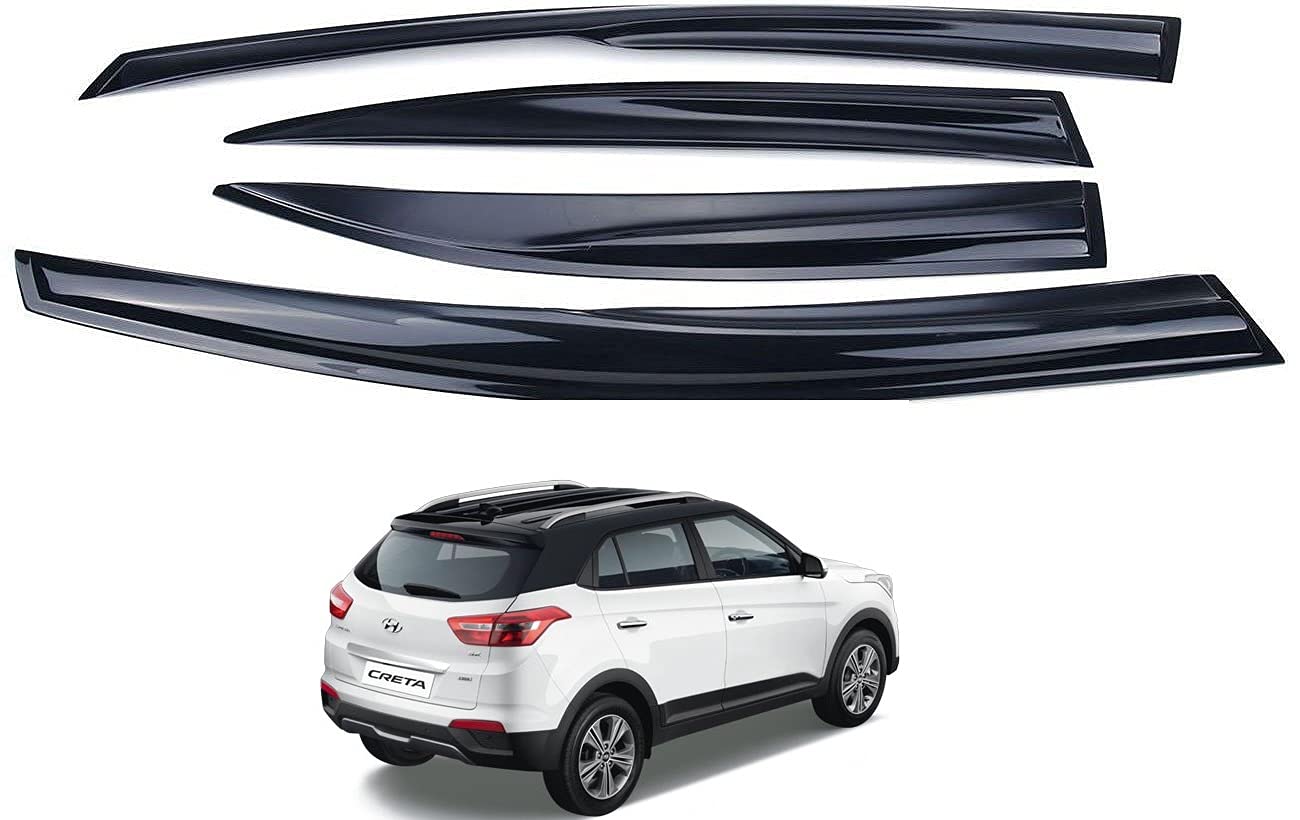 Jeet Enterprises Car Window Door Visor/Rain Guard/Wind Deflector Non-Breakabke Felxible for Old Creta Set of 4pc Black (9737X7BJ)