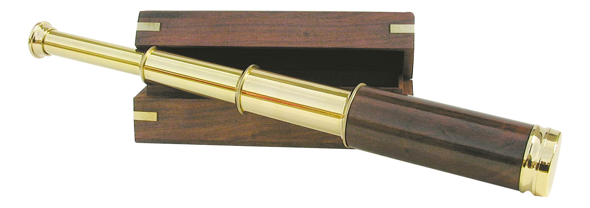 Telescopico con manico in legno in ottone, L: ca. 35 cm, in scatola di legno