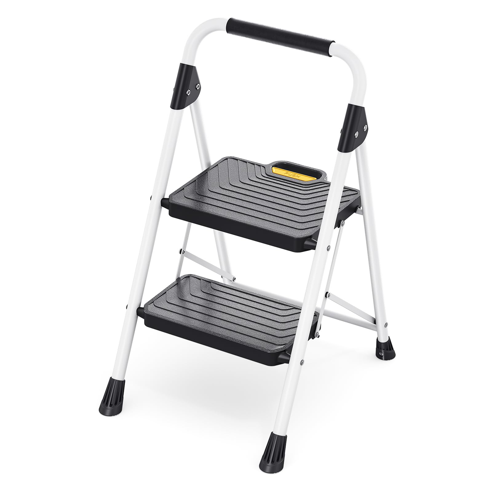 TOOLF 2 Step Ladder, Folding Portable Ladder with Anti-Slip Pedals, White