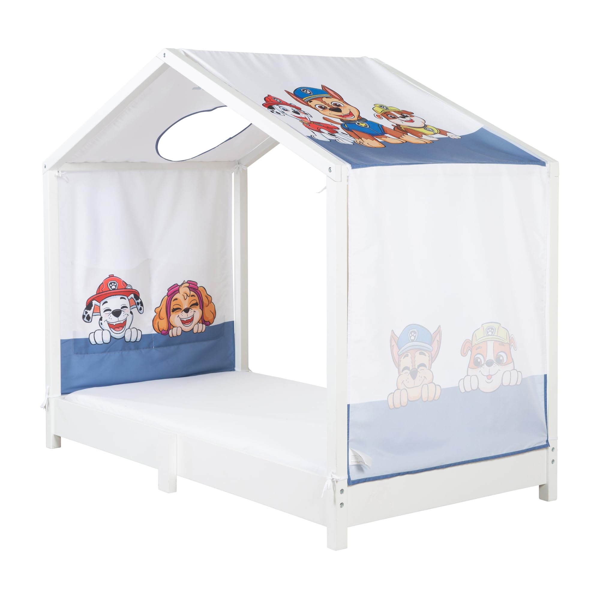 roba Bezug für Montessori Hausbetten 70 x 140 cm im Paw Patrol Design - Passendes Zubehör zum Umbau in Himmelbett - Inkl. 3 Aufbewahrungstaschen & Dachfenster
