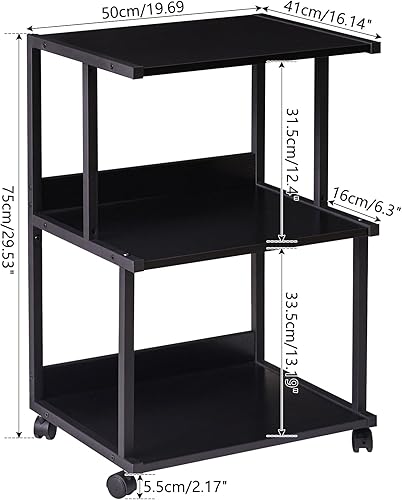 Miniatura 3 de IBUYKE Soporte de impresora negro con estante de almacenamiento, mesa de impresora de 3 niveles con ruedas, carrito de impresora para organización