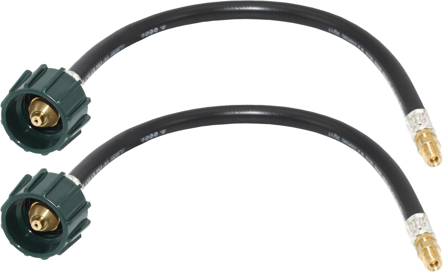 Flame King E15INPT-X2 Pigtail Hose Connectors, 1/4" Male Inverted Flare (NOT NPT) for RV, Van, or Trailer, Propane Tank 2-Stage Auto Changeover Regulators, 15 inches (2-Pack), Black/Green