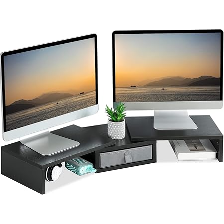 TEAMIX Dual Monitor Stand Riser with Drawer - Length and Angle ...