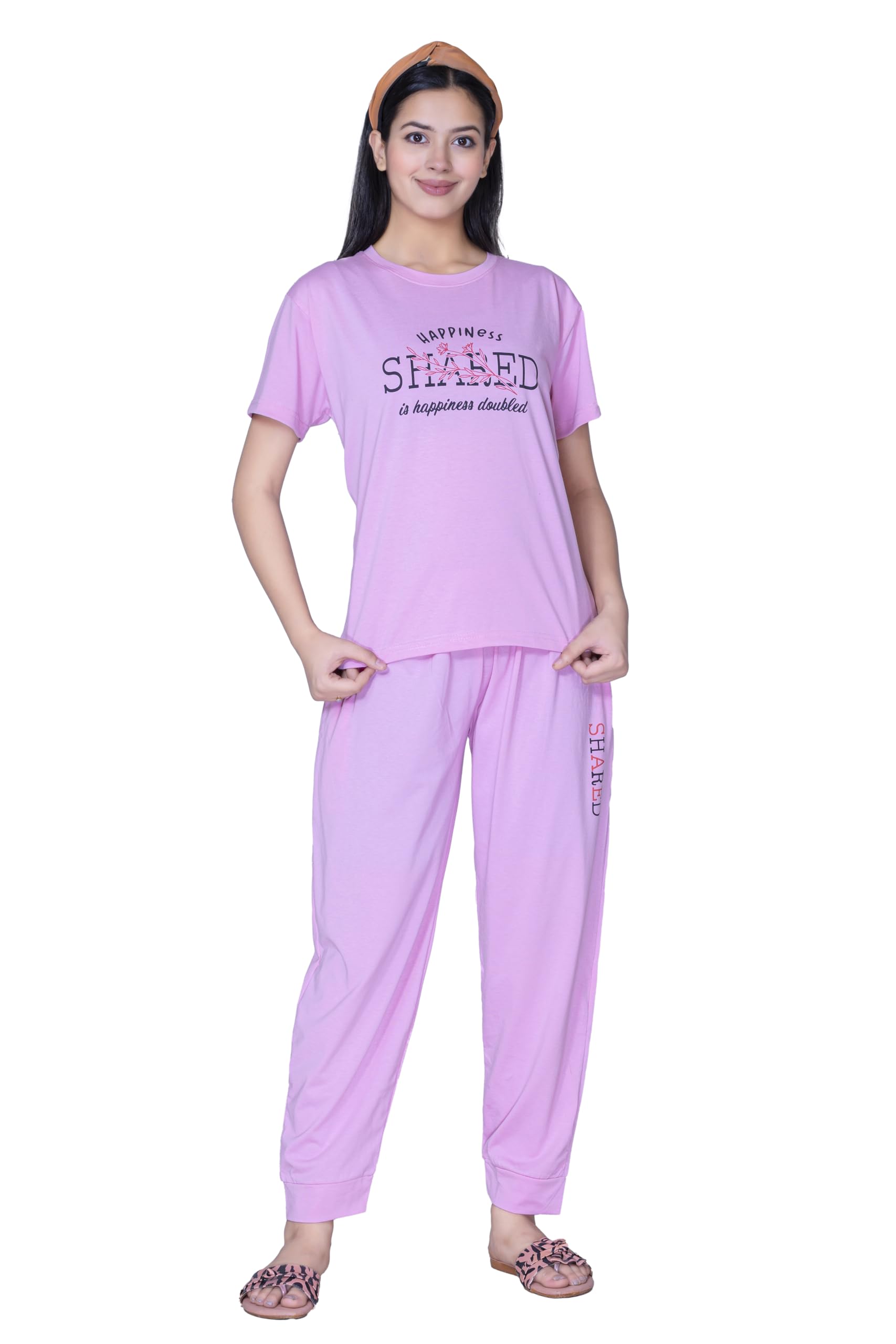 Women's Premium Cotton Typography Printed Night Suit Set | Relaxed Fit Co-ord Set | Soft Cotton Top & Jogger Pajama | Stylish Daily Loungewear for Women-image-18